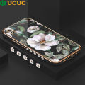 UCUC for Redmi 9A Back Cover + Free Lanyard Romantic White Flowers Luxury 6D Plating Case Side Pattern Soft Silicone Square Phone Cases. 