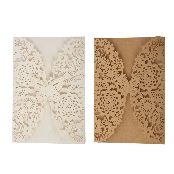 20 Pcs Delicate Carved Wedding Party Invitation Card Envelope Invitations for Wedding, White & Golden Beige