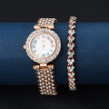 2pcs Set-Luxury Women Rose Gold Watch Fashion Ladies Quartz Diamond Wristwatch Elegant Female Bracelet Watches. 