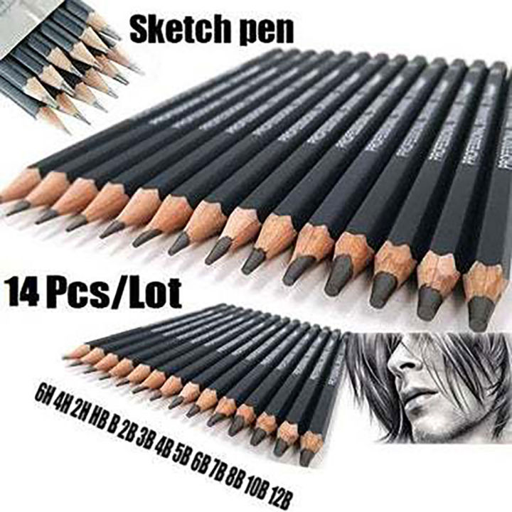 14Pcs/Set Professional Sketch Pencil Set HB 2B 6H 4H 2H 3B 4B 5B 6B 10B 12B 1B Graphite Art Hand-Painted Pen School Stationery