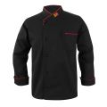 Long Sleeve Black Chef Coat with Red piping. 