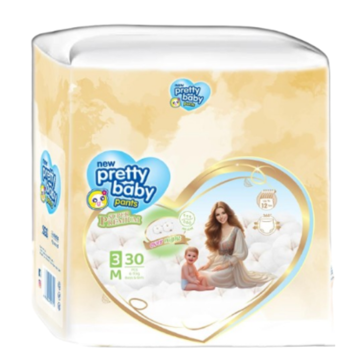 Pretty Baby Pants Diapers | Over Night 12 hour | Medium 30 Pcs