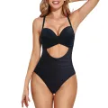 Women's Swim Wear Bodysuit, Solid Color/Printed Patchwork Cutout Backless Beach Jumpsuit, Casual Swimming Romper. 