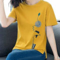 IELGY Short-sleeved t-shirt women loose literary print t-shirt. 