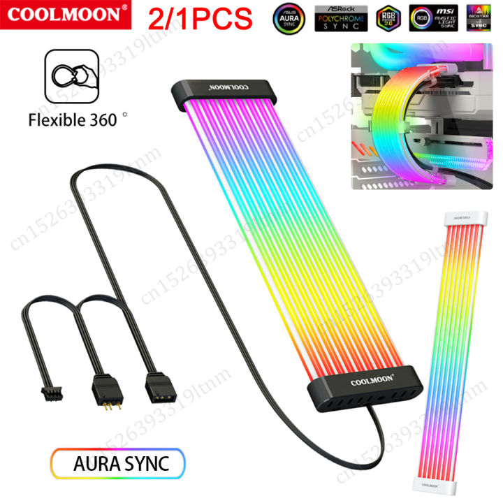 Coolmoon Pc Case Extension Rgb Cable Graphics Motherboard Power Supply Flexible Led Strip Diy Kit 5v 3pin Argb Sync