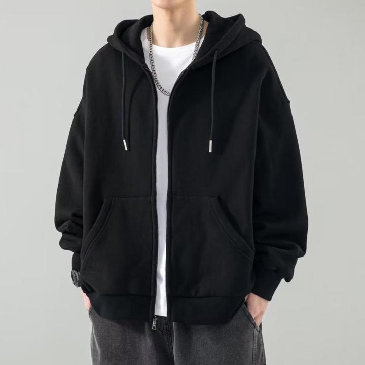 Male%20Clothes%20Black%20Solid%20Sweatshirt%20For%20Men%20Full%20Zip%20Up%20Hooded%20Hoodies%20Winter%20Young%20On%20Sale%20Offers%20High%20Quality%20Korean%20Style%20-%20Image%203
