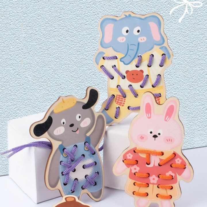 Wooden Threading Board Educational Animals Threading Lacing Game Hand ...