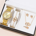 【New arrival】【Hot selling items 】Fopul mall fashion business Love necklace bracelet and quartz watch 6PCs set luxury women rose gold watches for women ladies. 