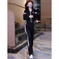 Sports Suit Slimming and Wide Leg 2024 New Sweatpants Casual Two-Piece Suit Autumn High-End Loose Sweater Women's Younger. 