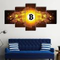 wall art 5 Panels Canvas Art Wall Home Decor Yellow Bitcoins Crypto Poster Painting Living Room Picture Print Framework Bedroom Mural. 