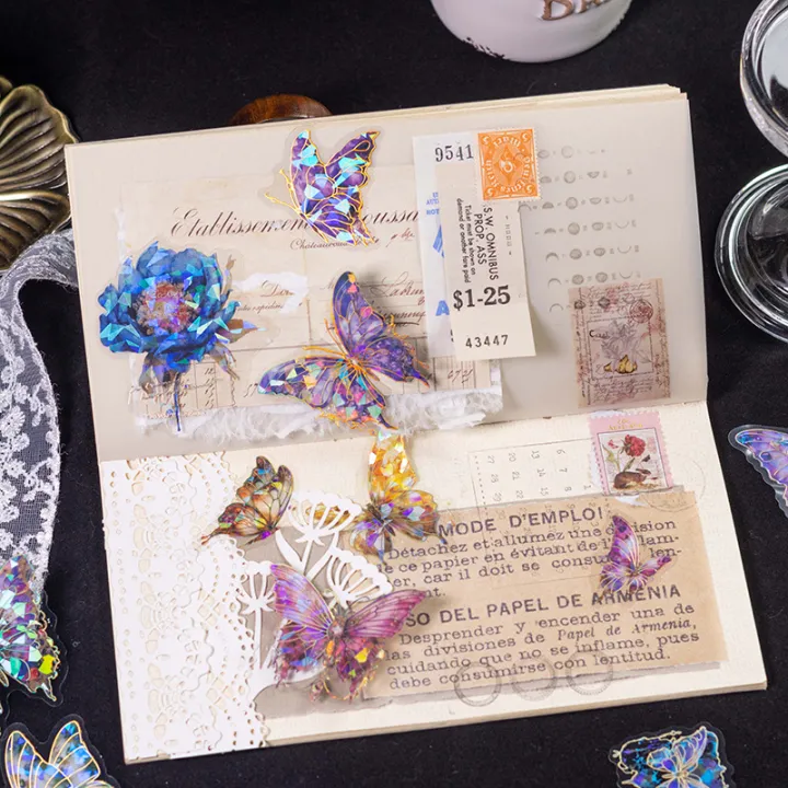 30PCS%20Dream%20Dance%20Sticker%20Pack:%20Sky%20Realm%20Retro%20Butterfly%20Hand%20Account%20Guka%20Flowing%20Hemp%20PET%203D%20Laser%20Gold%20Collage%20-%20Image%205