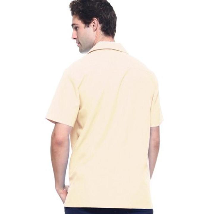 Standard Collar Short Sleeve Shirt for Men Beige