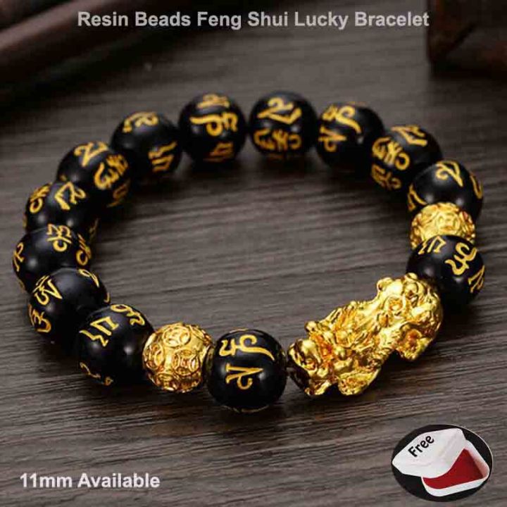 Bead Bracelets Black And Gold Good Luck Bracelet Feng Shui Resin