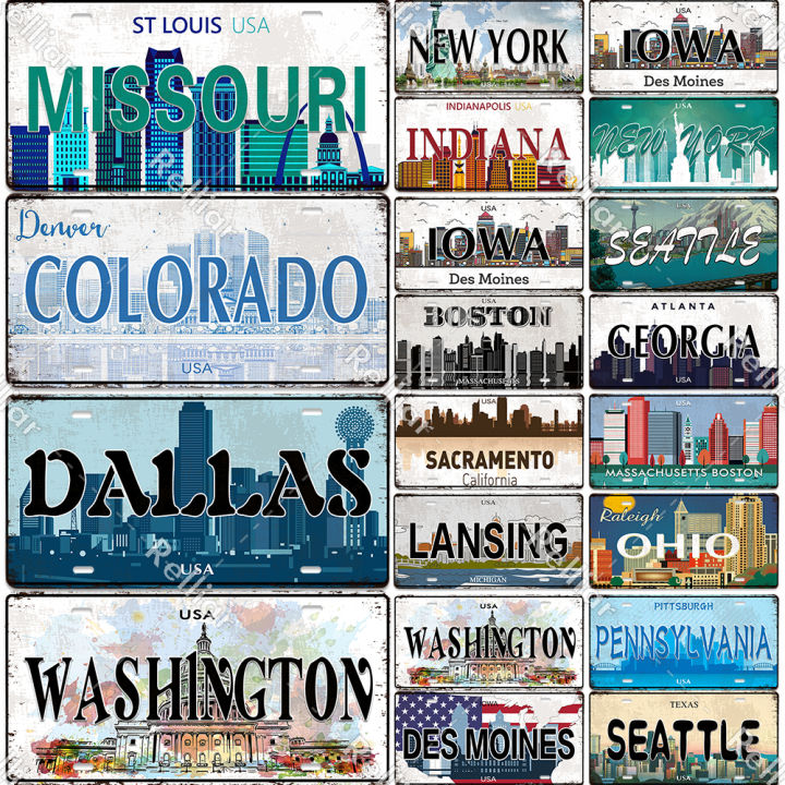 Country Metal Poster Vintage Plate Decor For Living Room Colorado Lansing Nevada Ohio Washington Plaque Garage Adorn