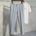 Spring and Summer Drooping Straight Cropped Suit Pants Men's Slim Fit Skinny Pants Korean Fashion Men's Suit Pants Trousers 1/2 Pieces. 