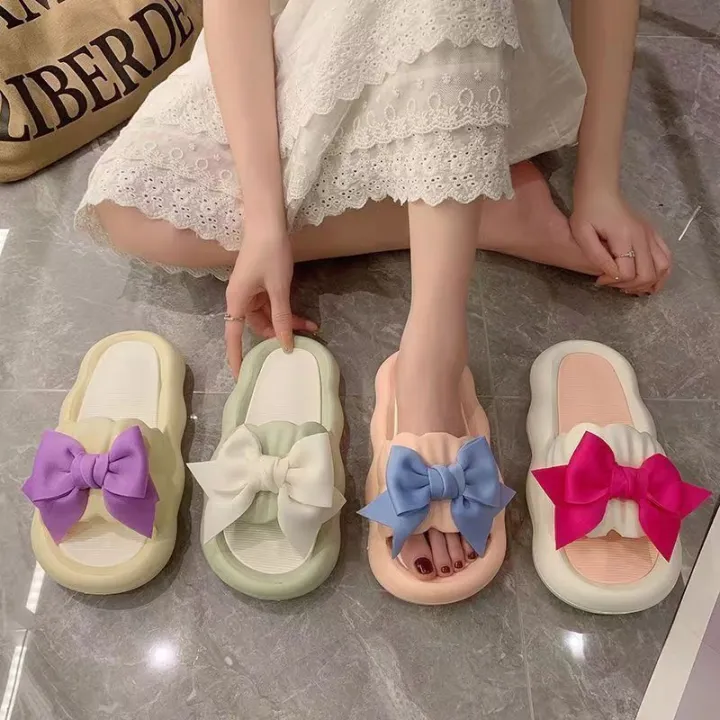 Bow Slipper Women Men Shoes Soft Platform Tulip Women'S Home Slippers Lovely Sole Cute Ladies Flip Flops Zapatillas Chaussons