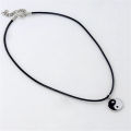 Vintage Stainless Steel Yin Ying Yang Pendant Necklace Black White Necklace Men PU Leather Necklaces Jewelry. 