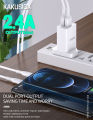 KAKUSIGA Dual Port 2.4A USB Fast Charger Set with Type-C Cable (1M Cable Included) Android Charger. 