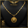 Gold Plated V-Cut Chain with Round Lion Pendant. 