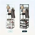 Multi-Function Corner Coat Rack, Floor Stationary Clothes Hanger Shelves, Removable Metal Clothes Storage Shelves, Hanging Shelf Bedroom Standing Corner Coat Rack Easy Assembly Portable Clothes Rack Furniture Storage Rack. 