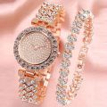 2PCS Luxury Women Rose Gold Watch Fashion Ladies Quartz Diamond Wristwatch Elegant Female Bracelet Watches Set Reloj Mujer. 