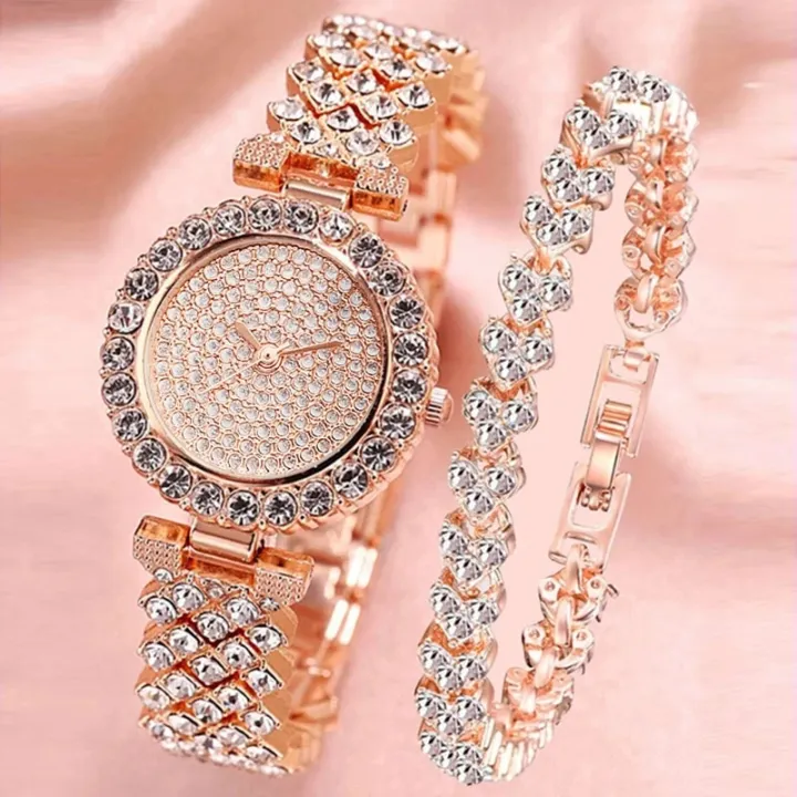 2PCS%20Luxury%20Women%20Rose%20Gold%20Watch%20Fashion%20Ladies%20Quartz%20Diamond%20Wristwatch%20Elegant%20Female%20Bracelet%20Watches%20Set%20Reloj%20Mujer%20-%20Image%202
