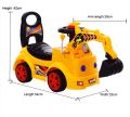 Kids ride on backhoe. 