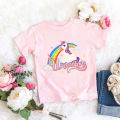 New Lovely Rainbow Unicorn Animal Print Pink Girl T-Shirt Summer Children's Clothes Cute Short Sleeve T Shirt Toddler Kids Teen. 