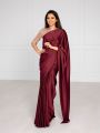 Satin Plain Saree Women's Traditional Indian Dress in Rich Colors with Blouse Piece. 