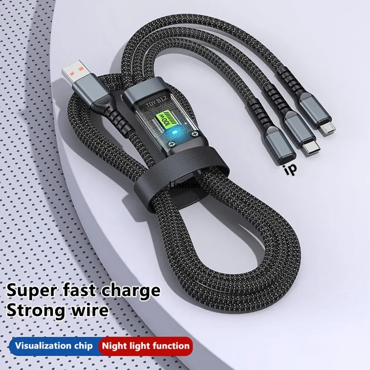 Linman%20Transparent%20Digital%20Display%20Luminous%20100w%20Charging%20Cable,%204FT%203%20in%201%20Charging%20Cable%20Multiple%20USB%20Cord%20Nylon%20Braided%20Charger,ComProfesional%20patible%20with%20IP/Type-C/Micro-USB%20for%20iPhone%20X%208%207%206%205%20Micro%20USB%20Type%20C%20durable%20Cable%20for%20Samsung%20Galaxy%20S9%20S8%20-%20Image%203