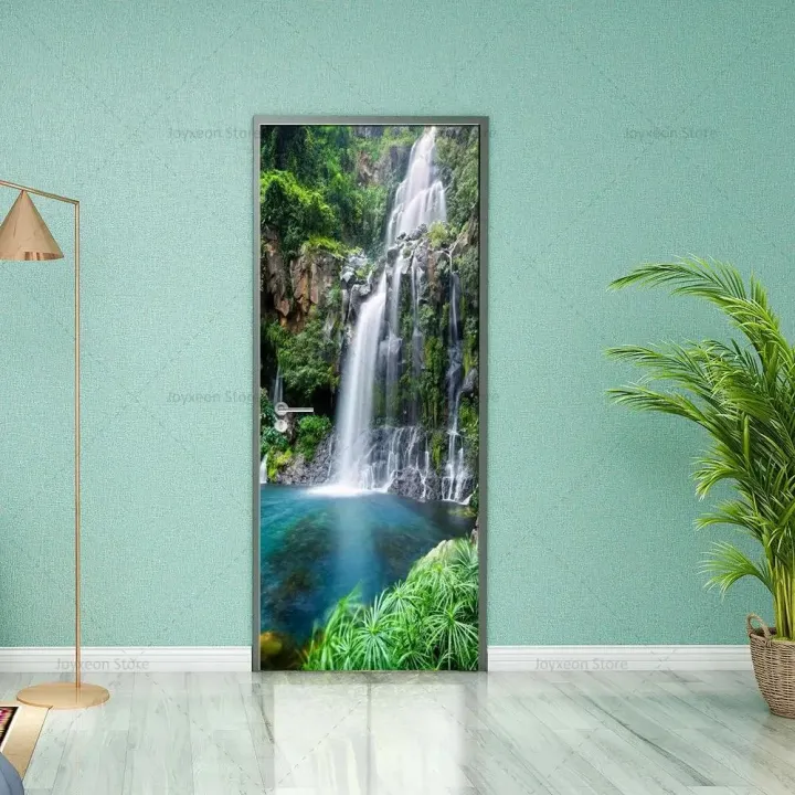 Natural%20Style%20Door%20Green%20Deep%20Forest%20Waterfall%20Scene%20Poster%20Vinyl%20PVC%20Waterproof%20Scratch%20Resistant%20Self-adhesive%20Door%20Sticker%20-%20Image%204