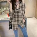 RD Spring Lady Long Sleeve Irregular Plaid Blouse Stylish Lapel Loose Causal Shirt. 