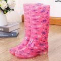 Long Tube Rubber Boots Summer Women's High Tube Shoe Cover Rain Boots Rubber Shoes Jelly Waterproof Shoes Rain Boots Non-Slip Cute Fashion ︷. 