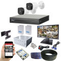 2 Channel Dahua 5MP CCTV Camera System With Cables, Power Supply, Monitor & All Accessories  -  CCTV Camera System. 