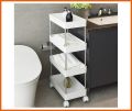 4 layer Bathroom rack in 3 sizes (Large, Medium, Small), Slim Storage Cart, 4-Tier Rolling Cart, Narrow Utility Cart on Wheels, Bathroom Storage Rack Plastic Multi-Layer Shelf Multifunction Storage Rack for Kitchen Bathroom Corner (White, 4 Layers). 