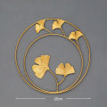 Creative Wrought Iron Metal Wall Decoration Round Wall Hanging Wrought Palm Leaf Ginkgo Leaf Background Wall Living Room Decor. 