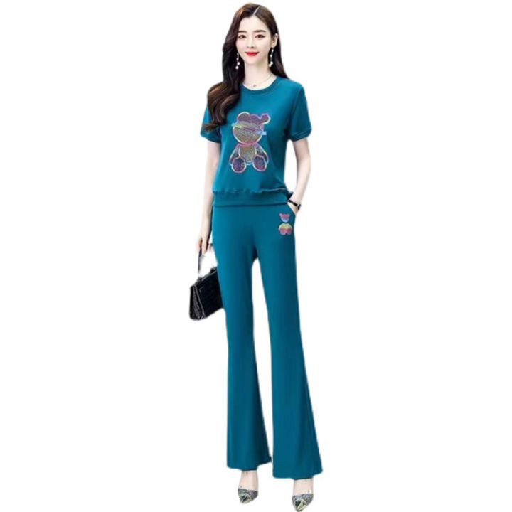 Yfashion%202%20Pcs%20Women%20Outfits%20Round%20Collar%20Short%20Sleeve%20T-shirt%20Flared%20Pants%20Fashion%20Casual%20Sports%20Sweater%20Suit%20color%20-%20Image%206