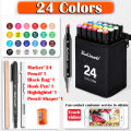 【The Quiet Page】24 Color Markers Pen Set Double Head Oily Drawing Highlighter Aesthetic Professional Marker Manga Art School Supplies Stationery. 