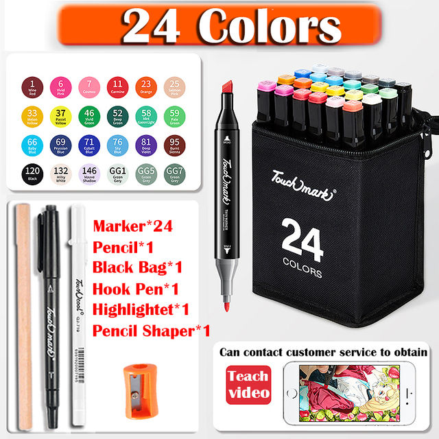 【The Quiet Page】24 Color Markers Pen Set Double Head Oily Drawing Highlighter Aesthetic Professional Marker Manga Art School Supplies Stationery
