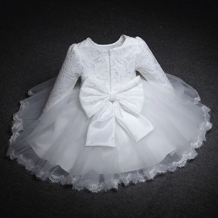 knee length dresses for ladies Baby Girl's Baptism Dress Off-White Lace Long Gown main image 1