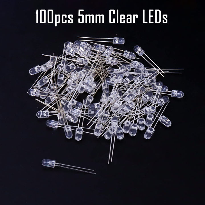 100pcs%205mm%20LED%20Red%20Green%20Blue%20Yellow%20Orange%20White%20Pink%20Warm%20White%20Clear%20Glass%20Light%20Emitting%20Diode%20-%20Image%202
