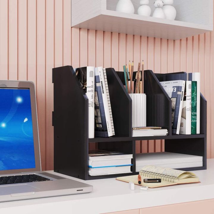 Desktop%20Bookshelf%20Wood%20Desk%20Organizer%20Shelf%20Bookcase%20with%205%20Compartments%20Storage%20Shelves%20for%20Tabletop%20Books%20Holder%20Stand%20A4%20A5%20Paper%20File%20Mail%20Sorter%20Decor%20Display%20Rack%20in%20Home%20Office,Black%20-%20Image%204