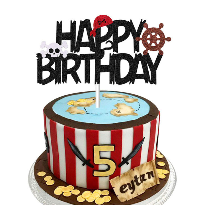 Nautical Pirate Theme Paper Birthday Cake Pers Pirate Skull Ship Rudder ...