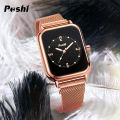 【ZIME】 New Style Ladies Fashion Casual Watches Luxury Brand Korean Version Rose gold Stainless Steel Bracelet Watch For Women  Waterproof Square Elegant Women Gift Wristwatch jam tangan perempuan. 
