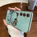 For Samsung Galaxy A05 A05s A04 A04e A04s Back Cover with Cute Cat Makeup Mirror Stand Bracket Luxury 6D Plating Shiny Bling Case Square Edge Soft Silicone Mobile Phone Cases Pouch Girls. 