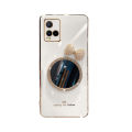 For Vivo Y21 Back Cover + Bowknot Makeup Mirror Fashion Shiny Plating Square Bumper Bling Girls Phone Case Soft TPU Silicone Shockproof Back Cover. 