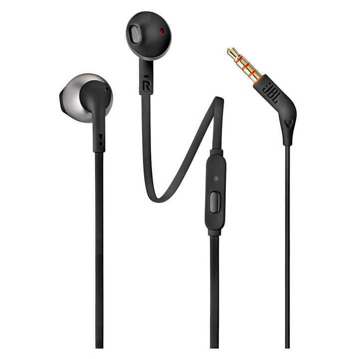 J B L Tune 205 Pure Bass Metal Earbud Headphones with Mic (Black)