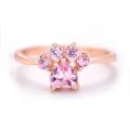 Women Cat Paw Shape Round Heart Cubic Zirconia Inlaid Adjustable Ring Jewelry. 