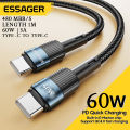 ESSAGER 60W - TYPE-C TO TYPE-C PD CABLE - ORRIGINAL GENUINE CABLE - 480MBBS/S - QUICK CHARGE 4.0. 