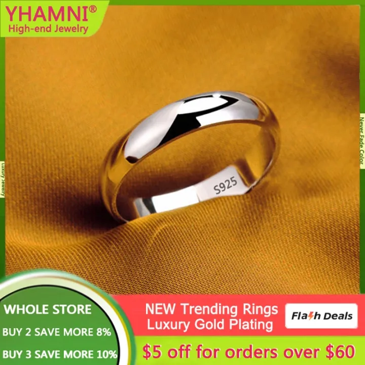 S925 Stamped White Gold Color Tibetan Silver Ring Simple 4mm Stanless Steel Rings for Men Women Couple Gift Jewelry Accessories
